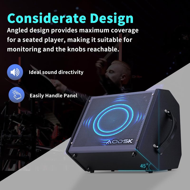 AODSK 35W Professional Electronic Drum Amplifier | Dual Speakers (8" Woofer + 2" Tweeter) | Compatible with Keyboard/Bass/Synthesizer | AUX Input + Recording Output | Treble/Mid Control - Image 5
